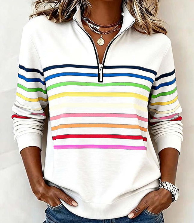 Women's Quarter Zip Striped Knit Pullover Sweater