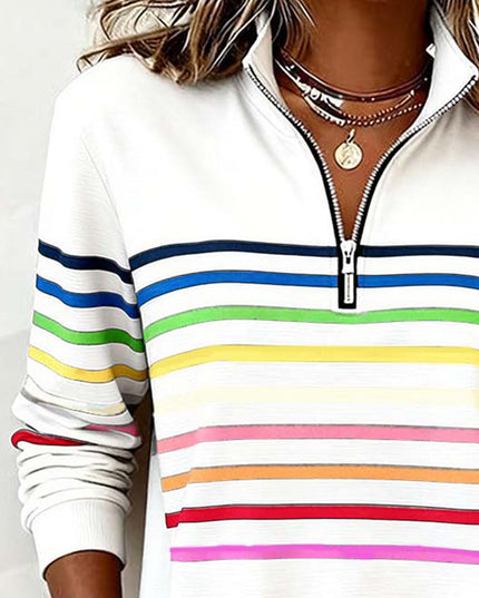 Women's Quarter Zip Striped Knit Pullover Sweater