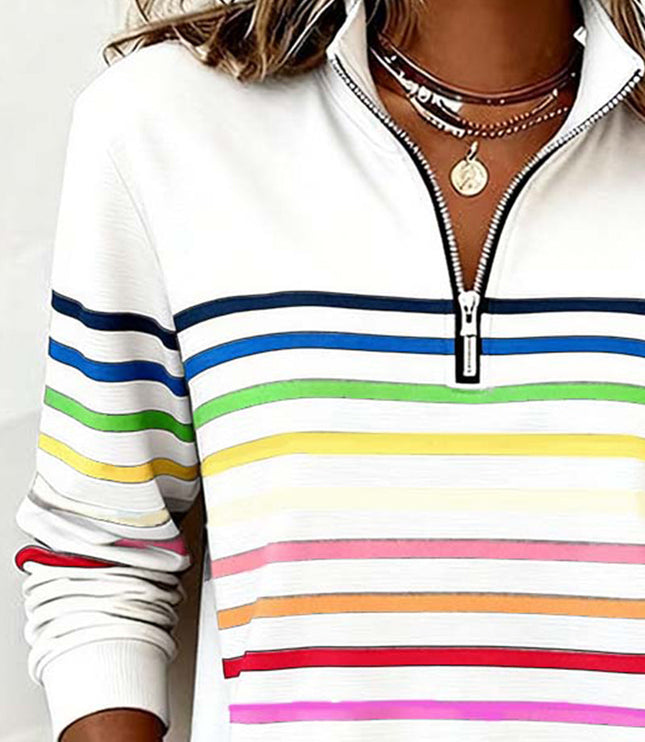 Women's Quarter Zip Striped Knit Pullover Sweater