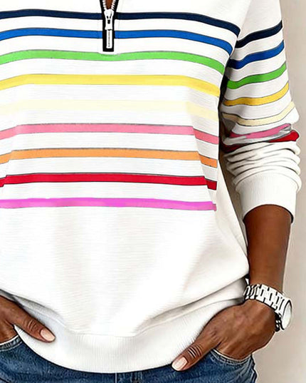 Women's Quarter Zip Striped Knit Pullover Sweater