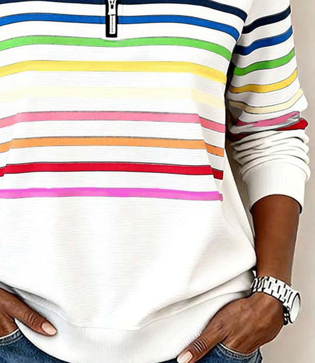 Women's Quarter Zip Striped Knit Pullover Sweater