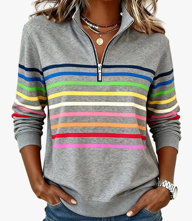 Women's Quarter Zip Striped Knit Pullover Sweater