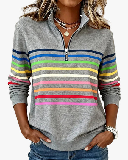 Women's Quarter Zip Striped Knit Pullover Sweater