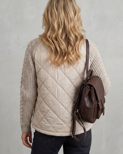 Women's Quilted Cable Knit Sleeve Zip Up Jacket