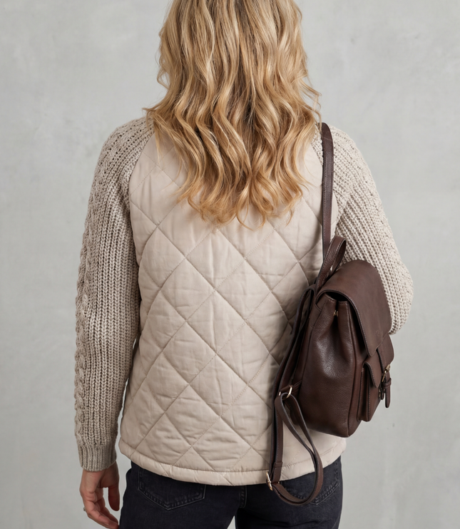 Women's Quilted Cable Knit Sleeve Zip Up Jacket