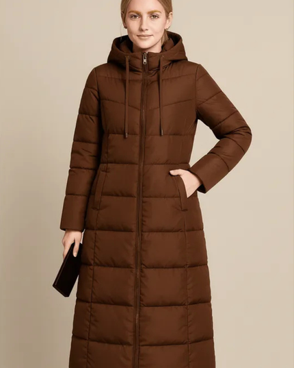 Women's Quilted Hooded Longline Winter Puffer Coat