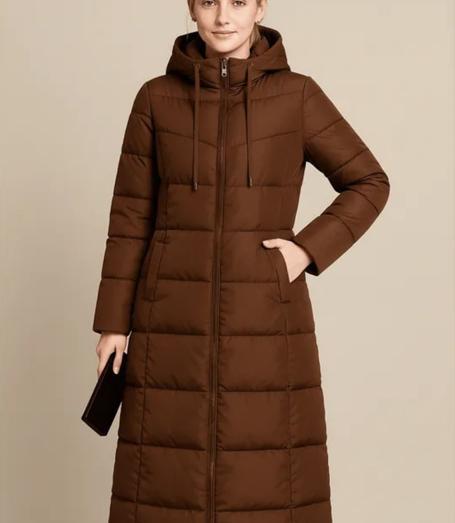 Women's Quilted Hooded Longline Winter Puffer Coat