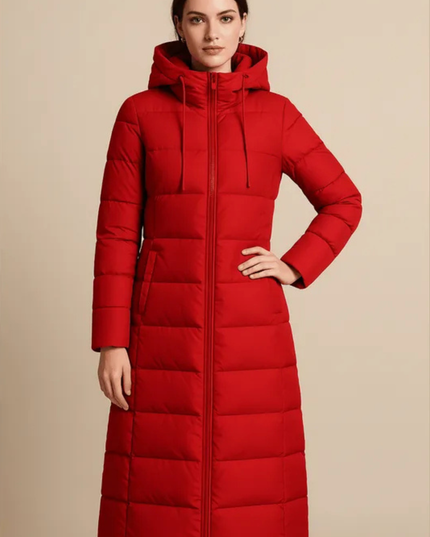 Women's Quilted Hooded Longline Winter Puffer Coat