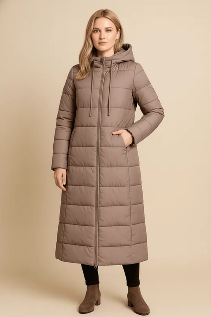 Women's Quilted Hooded Longline Winter Puffer Coat