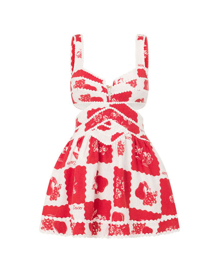 Women's Red Floral Cut Out Wedding Guest Mini Dress