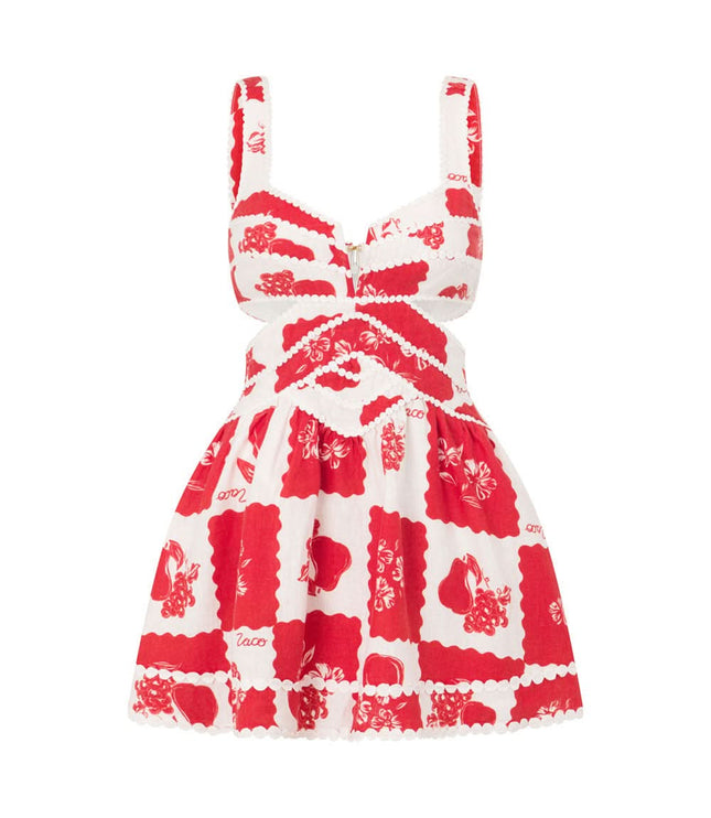 Women's Red Floral Cut Out Wedding Guest Mini Dress
