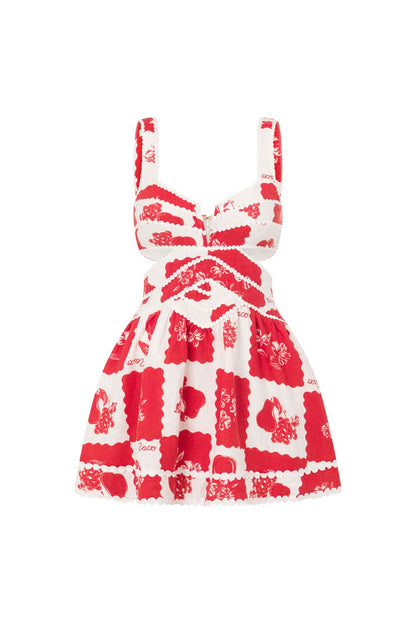 Women's Red Floral Cut Out Wedding Guest Mini Dress