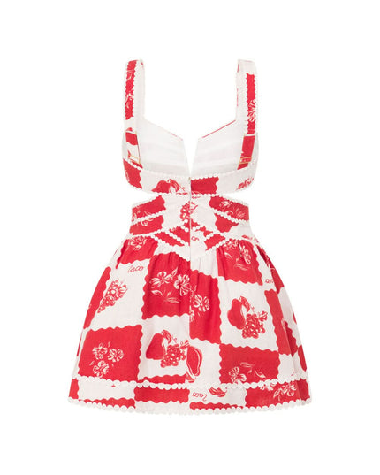 Women's Red Floral Cut Out Wedding Guest Mini Dress