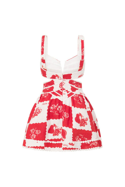 Women's Red Floral Cut Out Wedding Guest Mini Dress