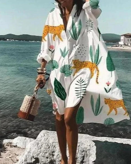 Women's Relaxed Button-Down Dress with a Point Collar