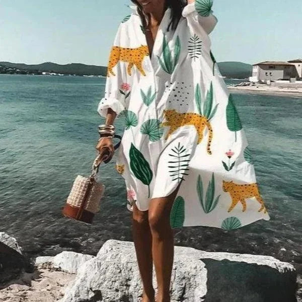Women's Relaxed Button-Down Dress with a Point Collar