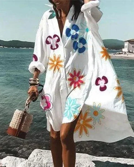 Women's Relaxed Button-Down Dress with a Point Collar