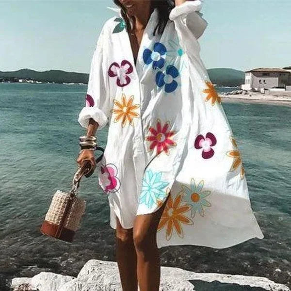 Women's Relaxed Button-Down Dress with a Point Collar