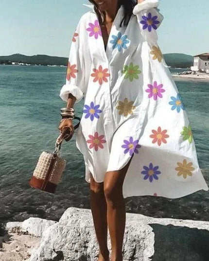 Women's Relaxed Button-Down Dress with a Point Collar