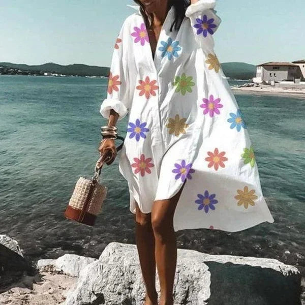 Women's Relaxed Button-Down Dress with a Point Collar