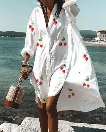 Women's Relaxed Button-Down Dress with a Point Collar