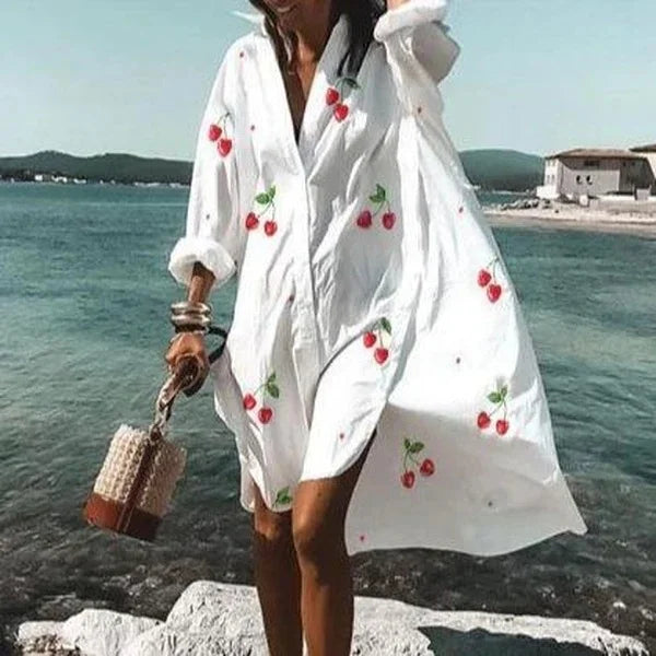Women's Relaxed Button-Down Dress with a Point Collar
