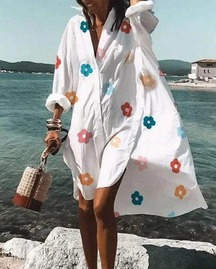 Women's Relaxed Button-Down Dress with a Point Collar