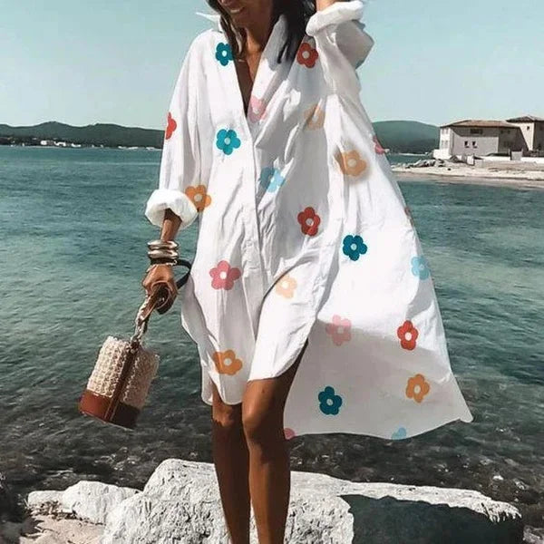 Women's Relaxed Button-Down Dress with a Point Collar