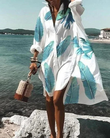 Women's Relaxed Button-Down Dress with a Point Collar