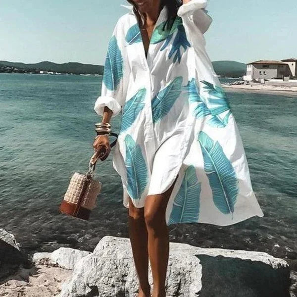 Women's Relaxed Button-Down Dress with a Point Collar