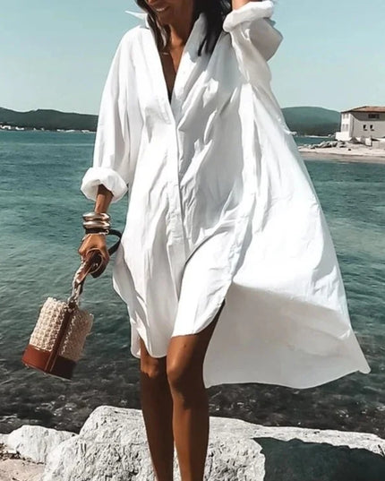 Women's Relaxed Button-Down Dress with a Point Collar