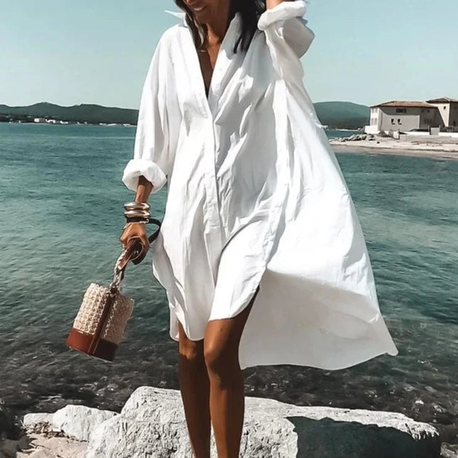 Women's Relaxed Button-Down Dress with a Point Collar