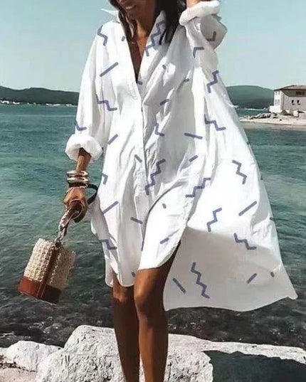 Women's Relaxed Button-Down Dress with a Point Collar