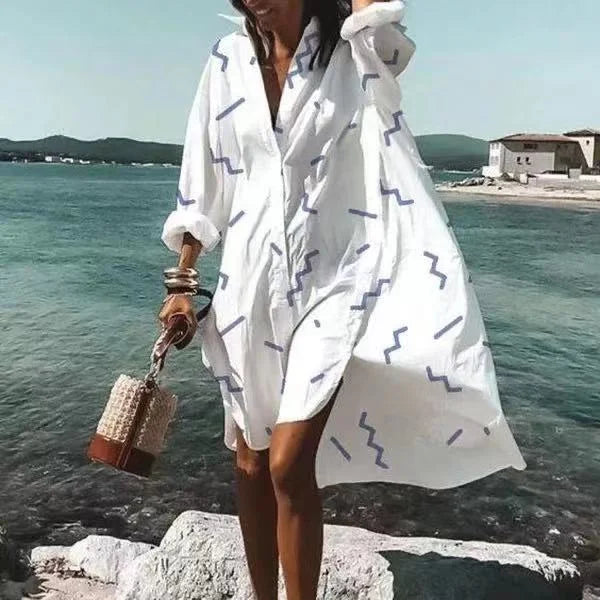 Women's Relaxed Button-Down Dress with a Point Collar