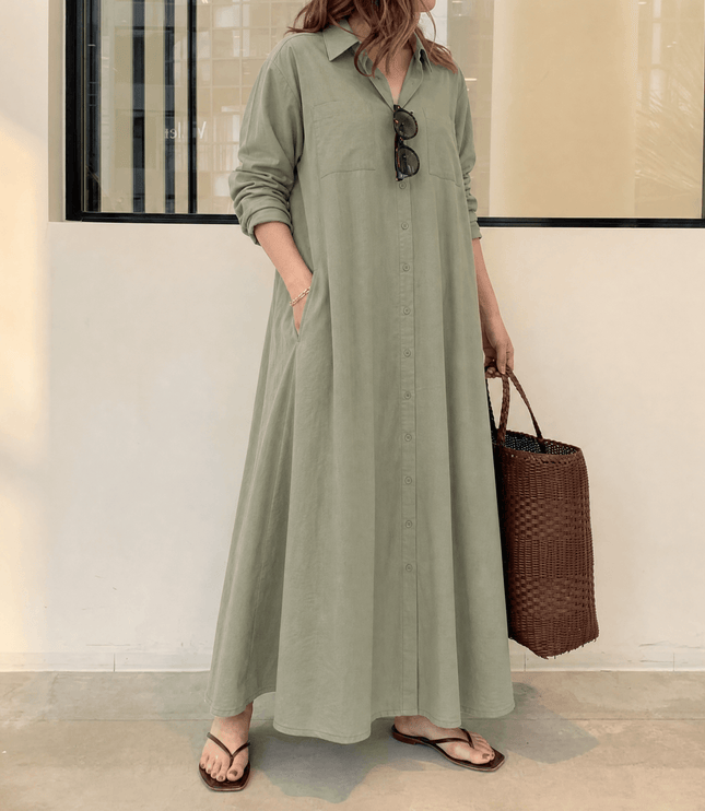 Women's Relaxed Fit Button Front Maxi Shirt Dress