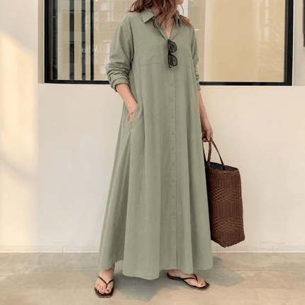 Women's Relaxed Fit Button Front Maxi Shirt Dress