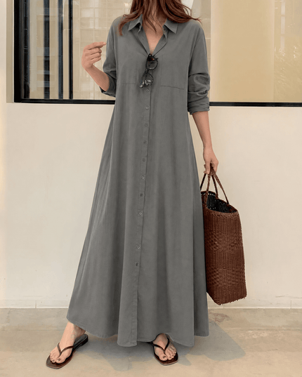 Women's Relaxed Fit Button Front Maxi Shirt Dress
