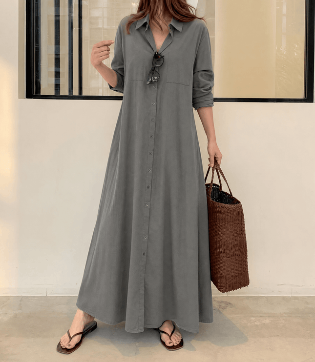 Women's Relaxed Fit Button Front Maxi Shirt Dress
