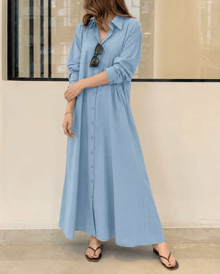 Women's Relaxed Fit Button Front Maxi Shirt Dress