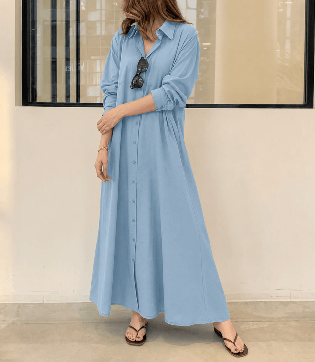 Women's Relaxed Fit Button Front Maxi Shirt Dress