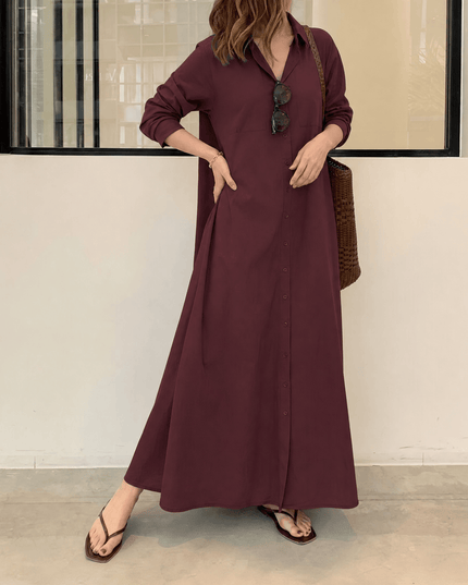 Women's Relaxed Fit Button Front Maxi Shirt Dress