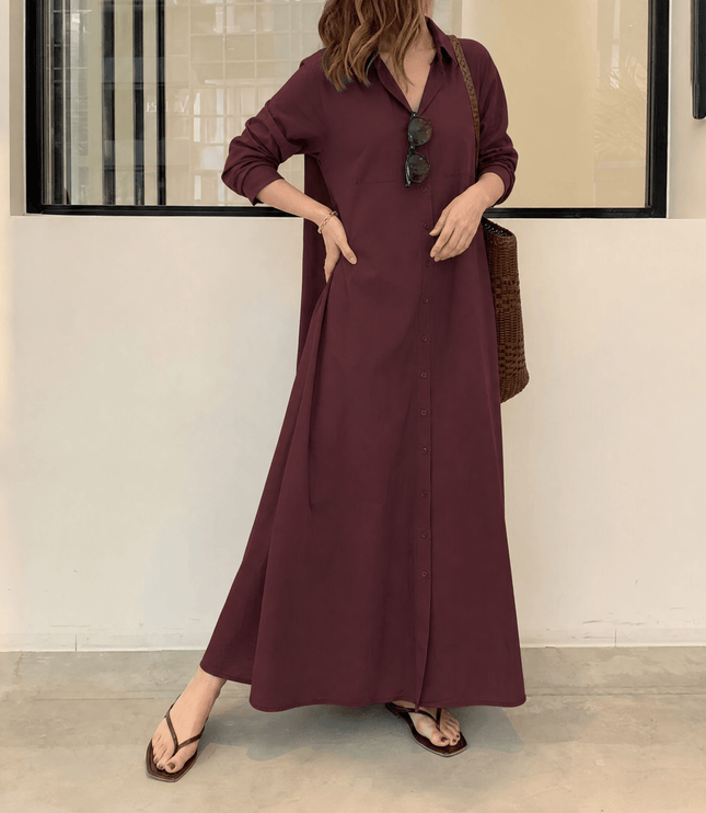 Women's Relaxed Fit Button Front Maxi Shirt Dress