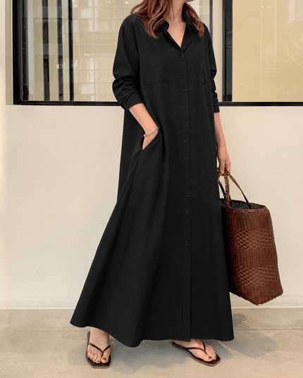 Women's Relaxed Fit Button Front Maxi Shirt Dress