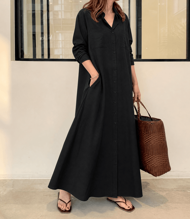 Women's Relaxed Fit Button Front Maxi Shirt Dress