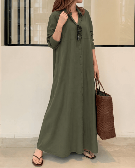 Women's Relaxed Fit Button Front Maxi Shirt Dress