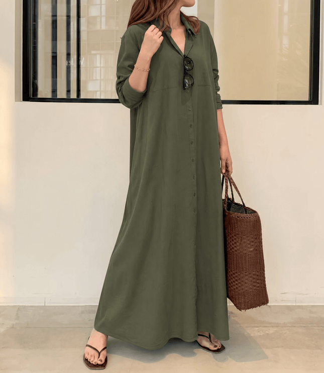 Women's Relaxed Fit Button Front Maxi Shirt Dress