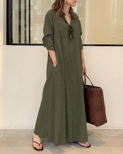 Women's Relaxed Fit Button Front Maxi Shirt Dress
