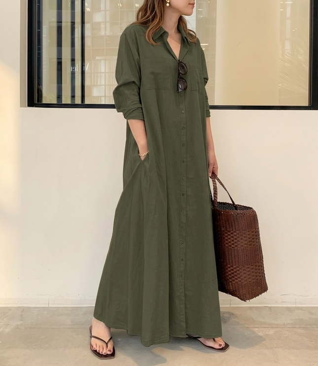 Women's Relaxed Fit Button Front Maxi Shirt Dress