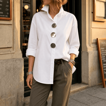 Women's Relaxed Fit Oversized Button-Down Blouse