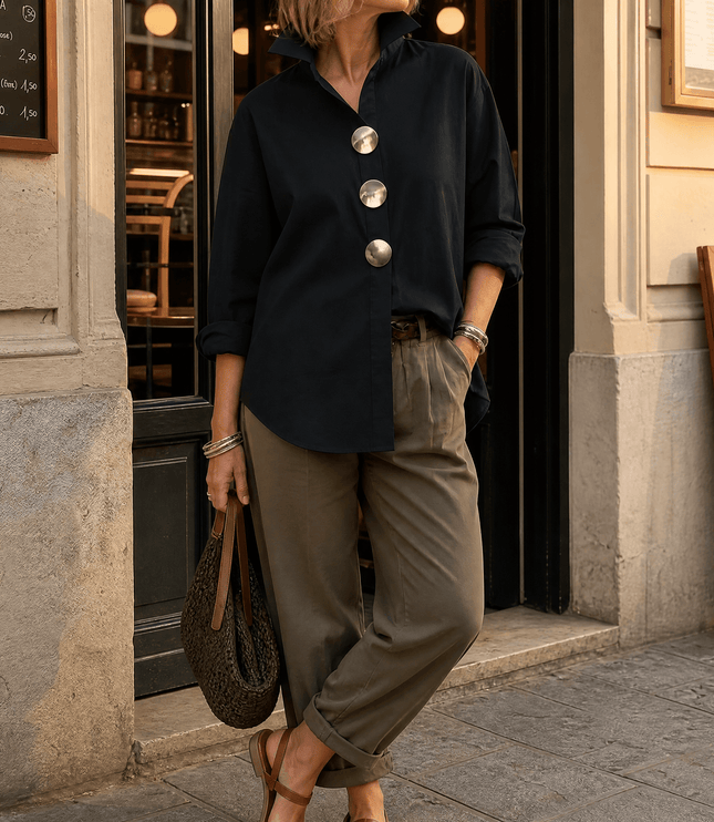 Women's Relaxed Fit Oversized Button-Down Blouse